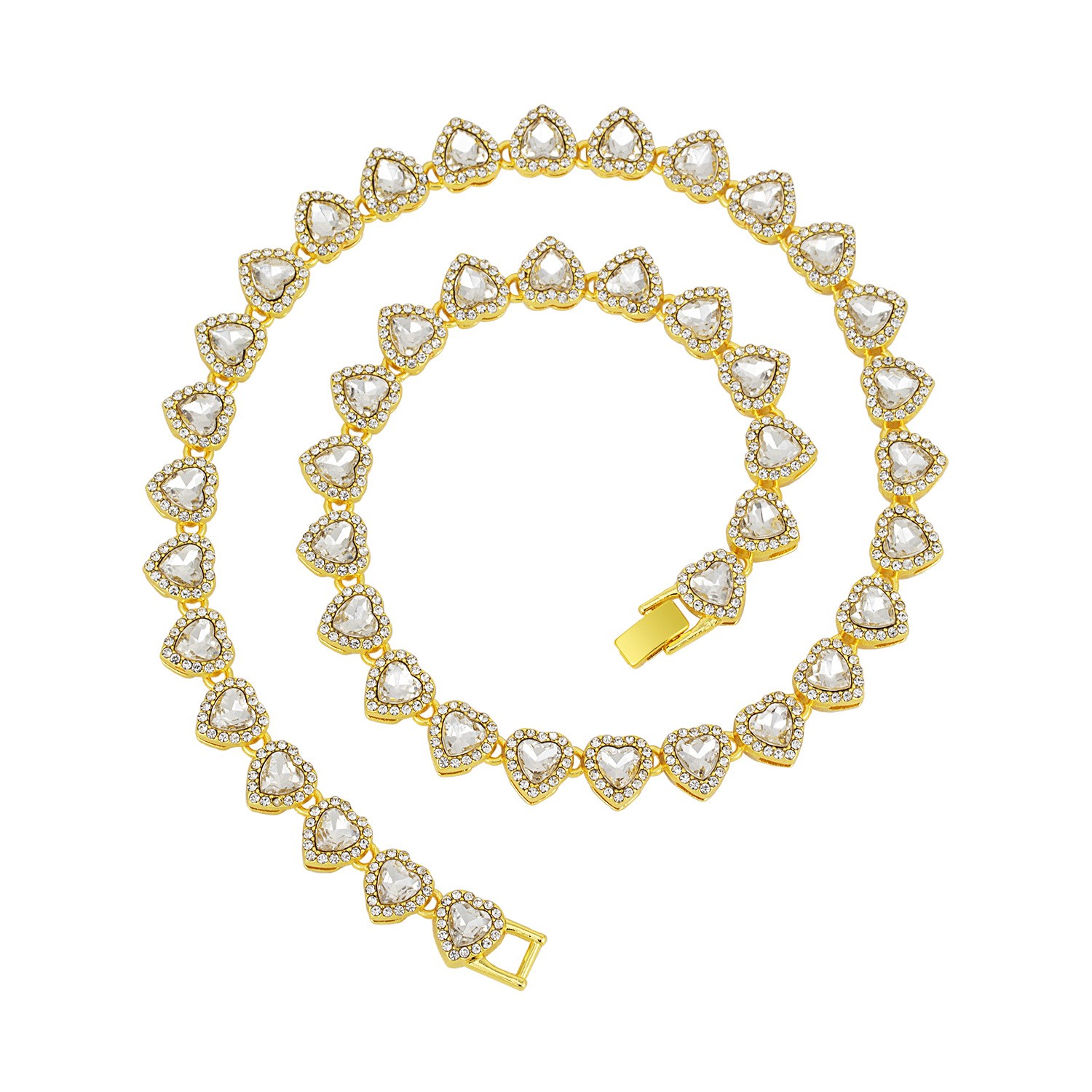 14K Gold Heart Jewelry Set Zirconia Heart Link Unisex Stack Necklace Bracelet
