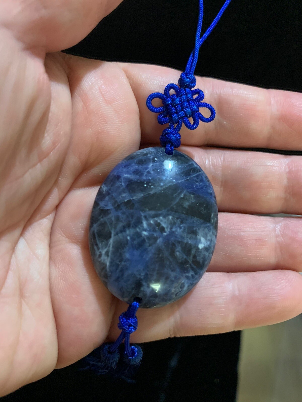 21″ VINTAGE CHINESE EXPORT BLUE SODALITE GEMSTONE TASSEL PENDANT NECKLACE