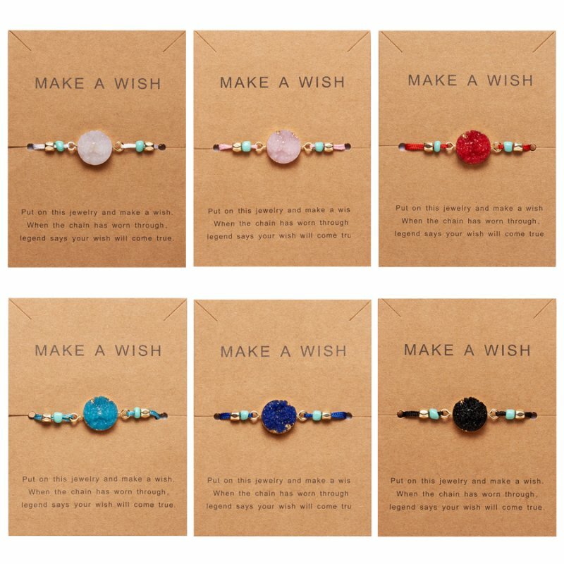 Natural Stone Crystal Braided Rope Bracelet Friendship Couple Card Jewelry Gift