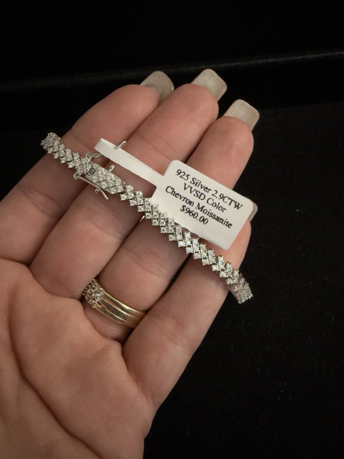5mm 8in Genuine Moissanite Chevron Tennis Bracelet 2.9CTW~Retails$ 960.00