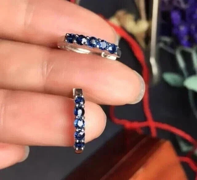 Women Engagement Hoop Earrings Round Cut Simulated Sapphire 925 Starling Silver