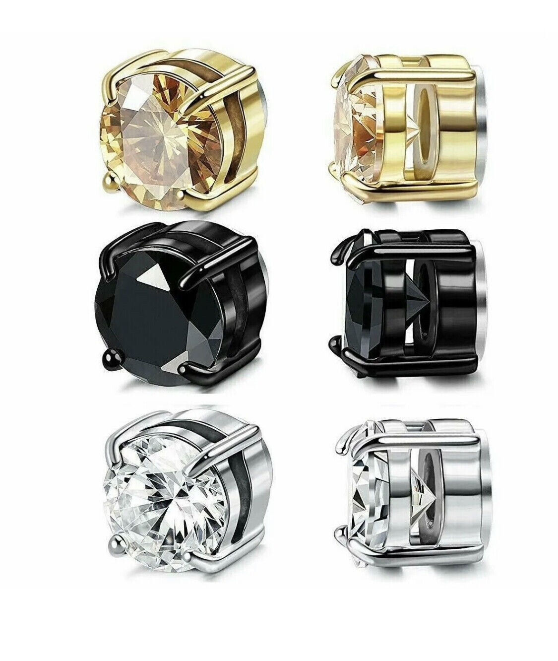 Magnetic Stud Earrings 6/ 8MM For Women Men Non-Piercing- Pair Stainless Steel