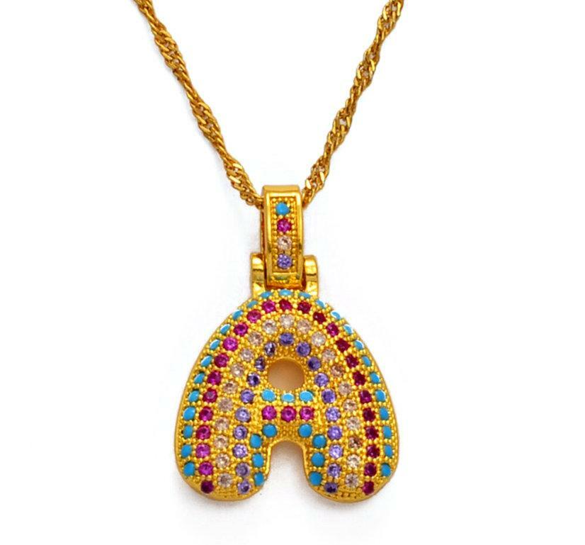 Colored stone Alphabet letters initial Pendant Necklace / All letters available