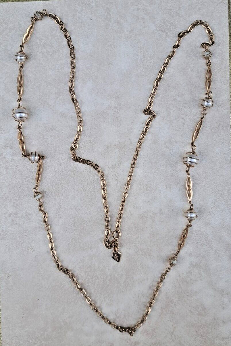 Vintage Sarah Coventry Necklace Art Deco Simulated Pearls,Gold tone XL 82cm 9