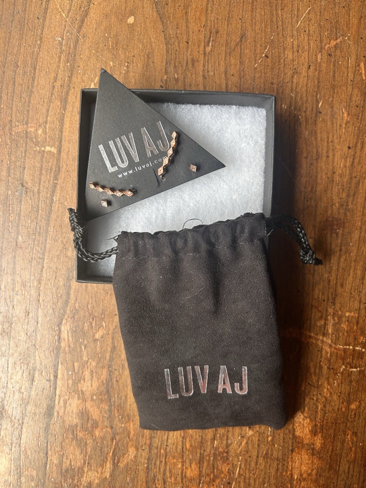 Luv Aj Rose Gold Tone Metal Stud Earrings for Lobe w/ Dust Bag