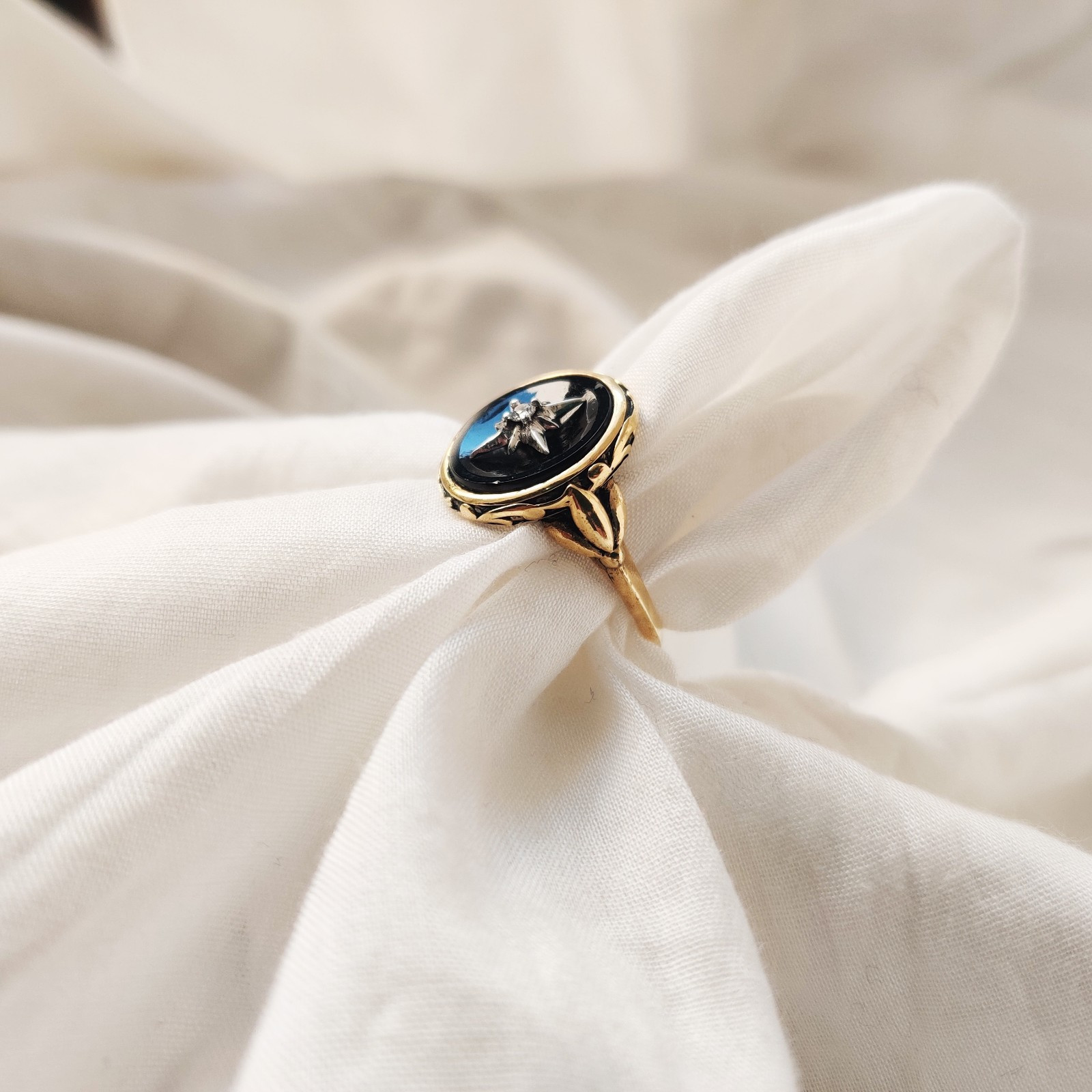 black onyx 925 starling silver ring Victorian, Vintage, Art And Deco ,size 7