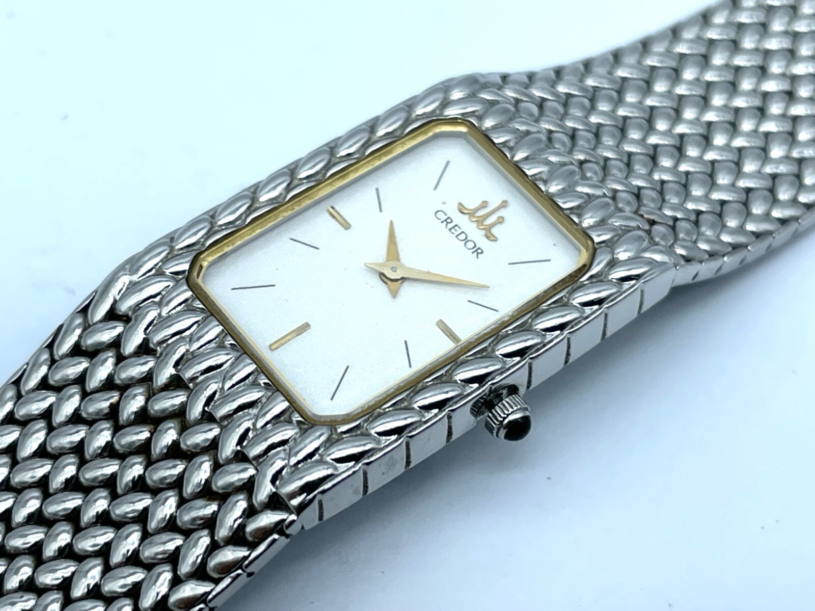 Near MINT Vintage SEIKO Credor Integral Quartz Ladies Watch White Dial 2F70-5341