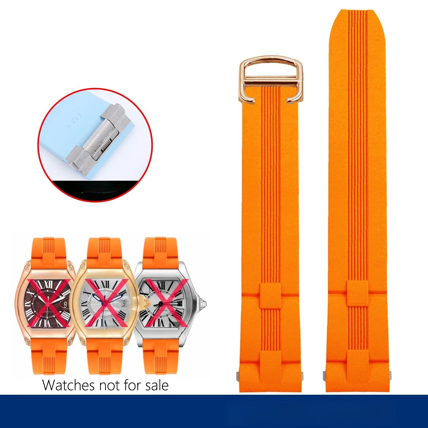 Men’s 19mm Quick Release FKM Rubber Strap for Cartier Roadster Folding Buckle