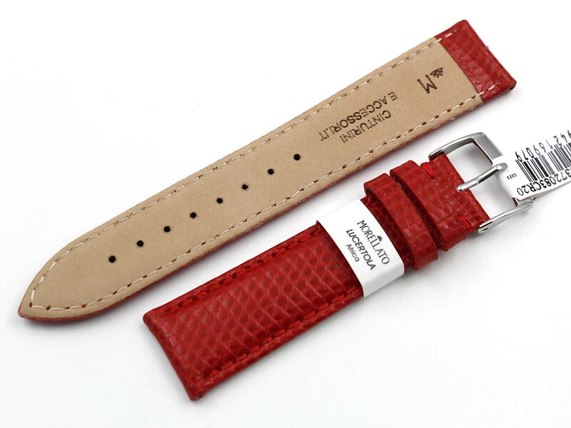 Morellato Red Lizard Leather Strap Various Sizes Made Italy Steel Buckle