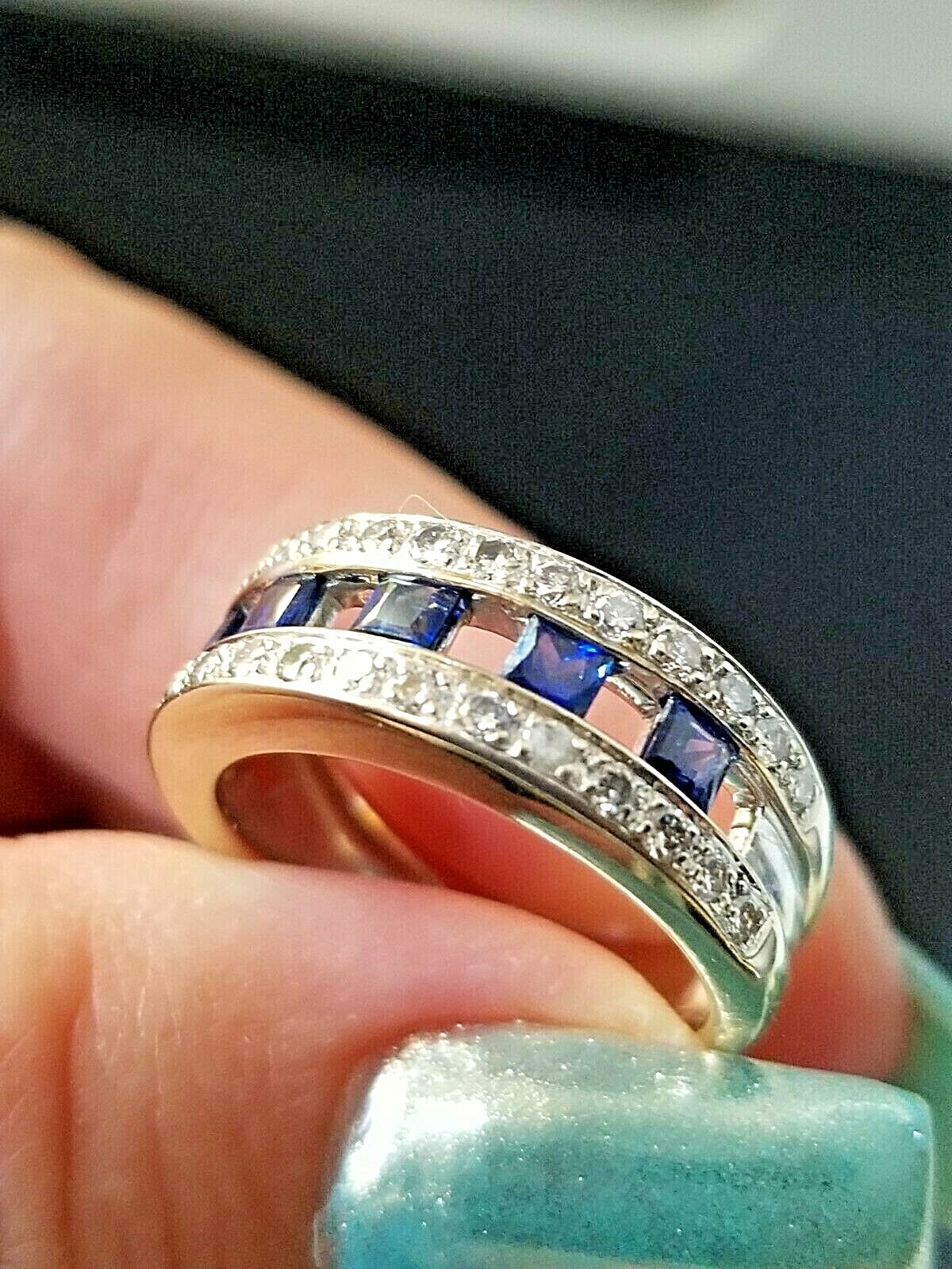 1.45TCW Beautiful Top Blue Princess Sapphire Diamond 18k white gold band