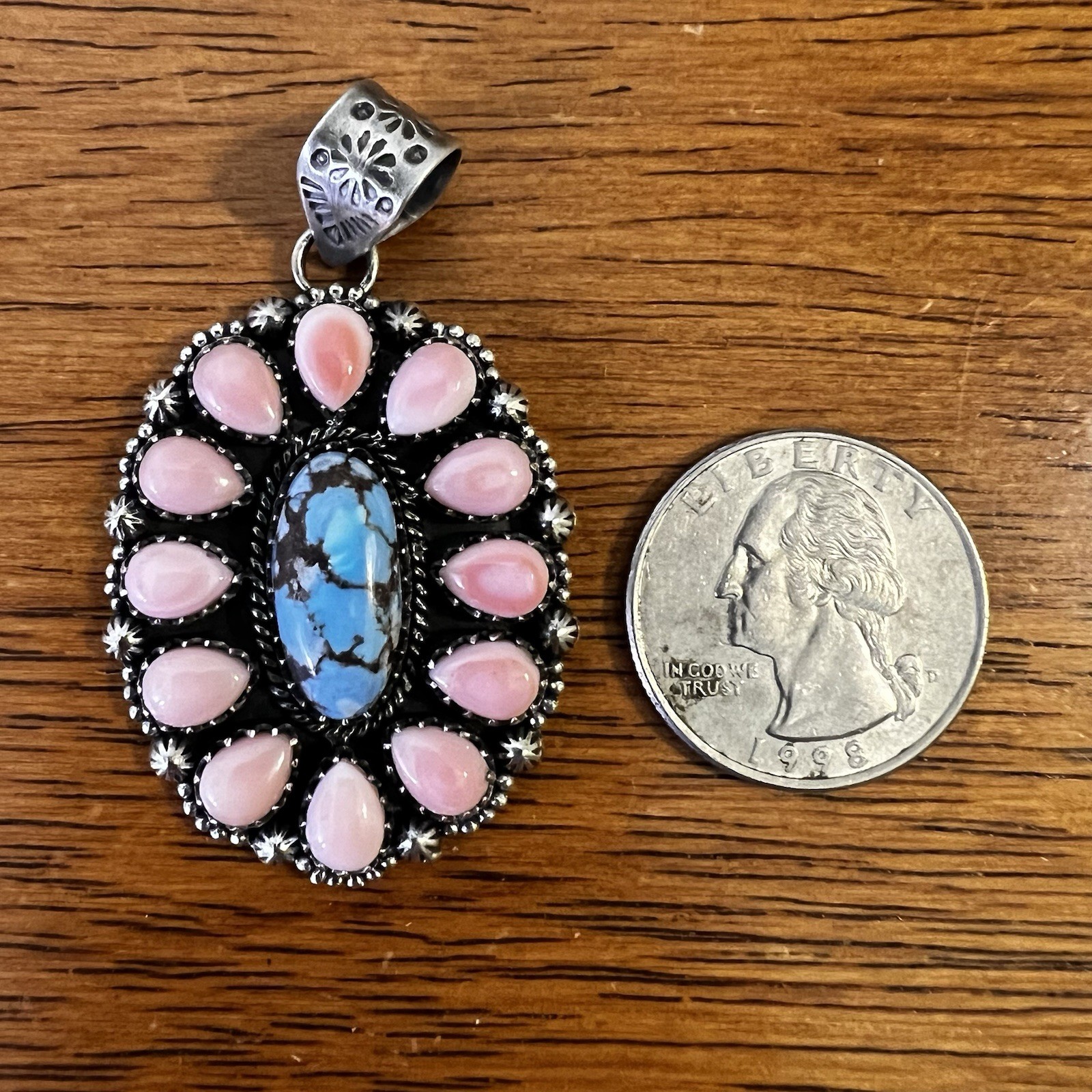 Golden Hills Turquoise Queen Conch Sterling Silver Cluster Pendant 925