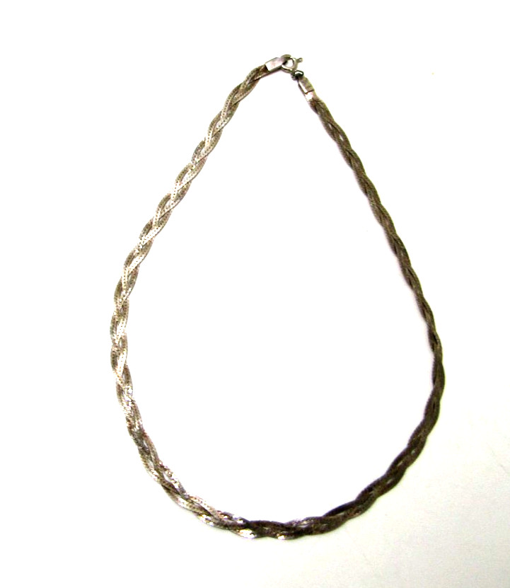 925 Sterling Silver Woven Braided Necklace Choker 15 Inch 9 Grams