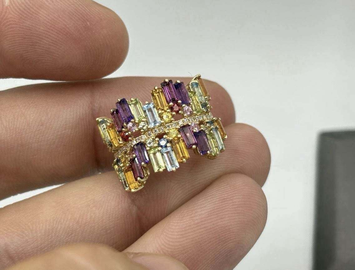 EFFY 14k Gold Multi Color Gemstone Diamond Cocktail Ring Band