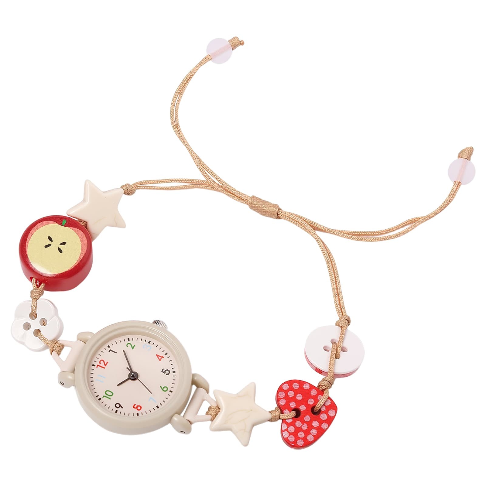 Women Cute Wood Bead Elastic Band Student Wrist Watch Graduation Birthday Gift