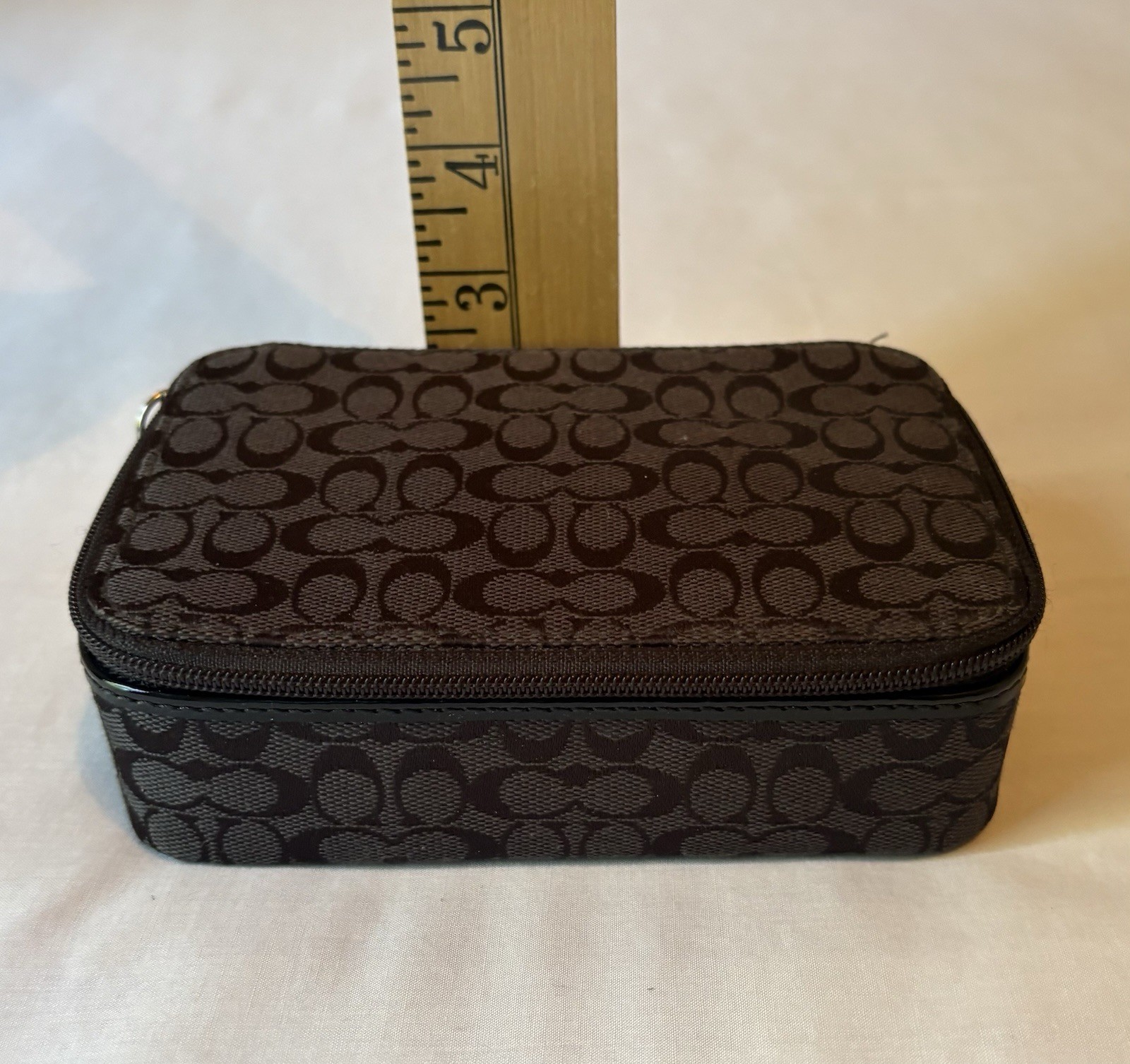 Authentic COACH Signature Monogram Travel Zip Around Jewelry Case BLACK