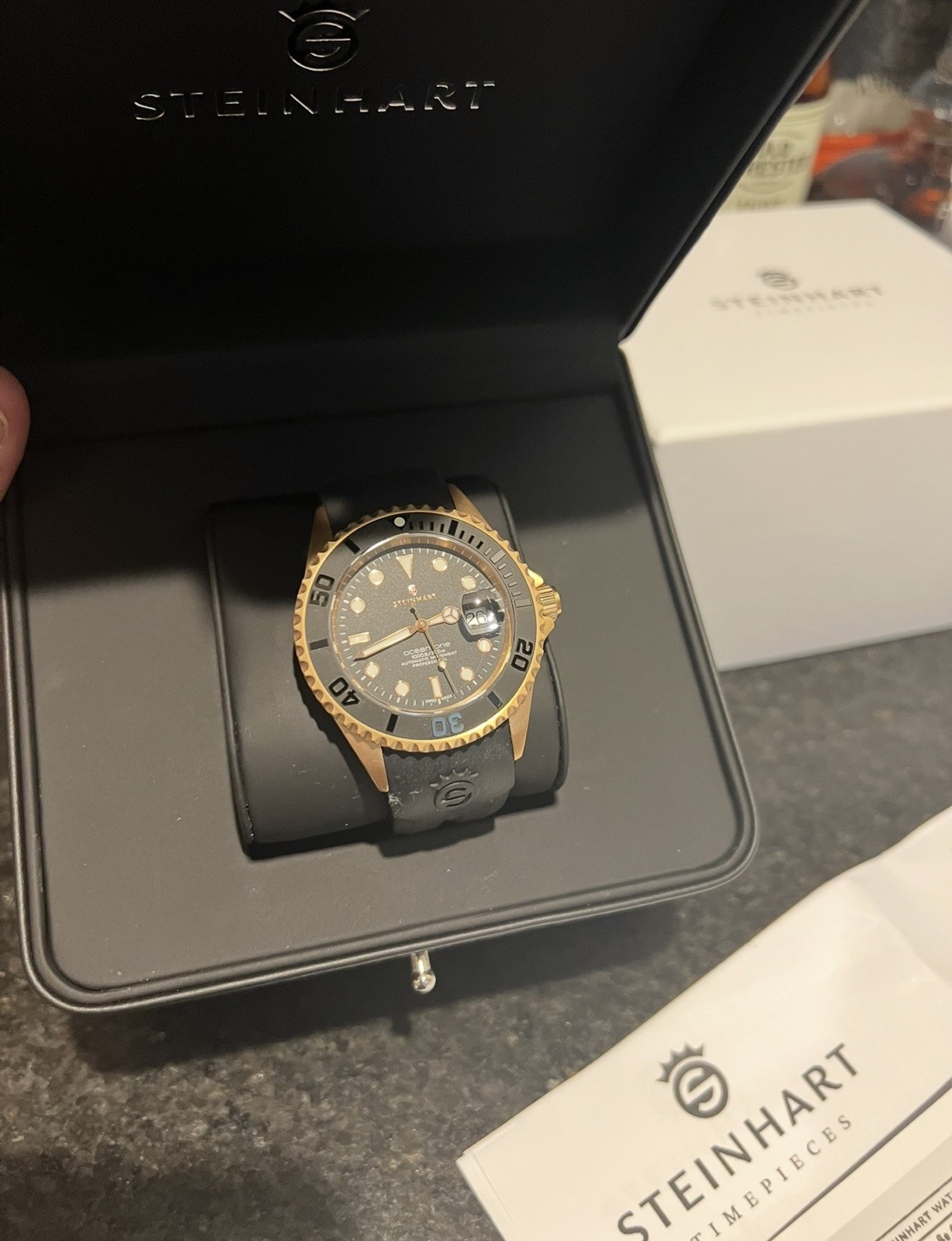 Steinhart Ocean One PINK GOLD 42mm Black Silicone Auto Swiss Dive Watch 103-0893