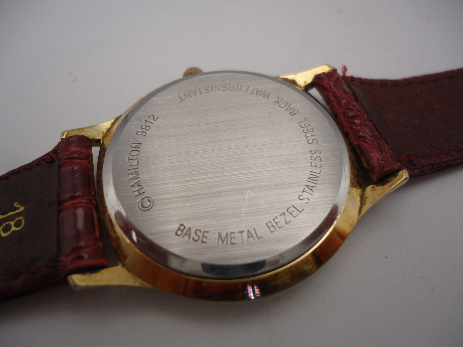 Hamilton 9812 Swiss Watch 34mm Gold Tone Date Leather Strap – New Battery