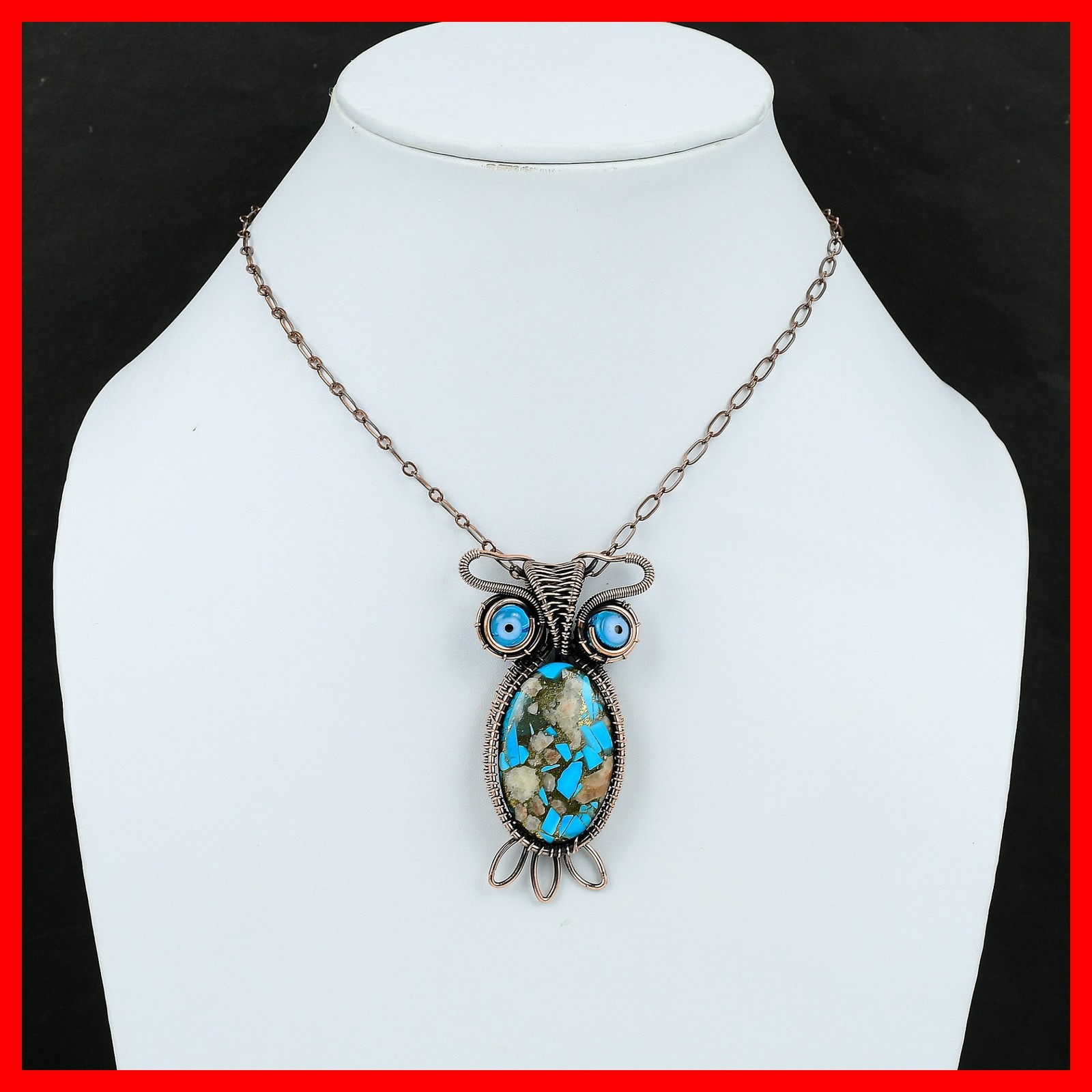 Copper Natural Pink Opal Copper Turquoise Blue Color Evil Eye Pendant Jewelry