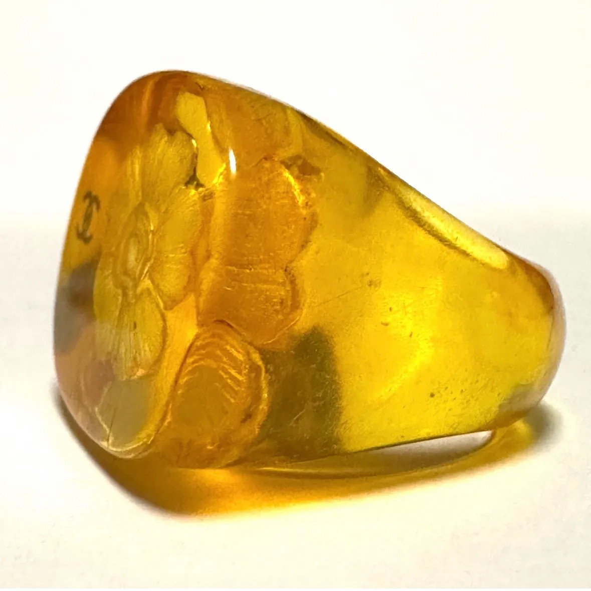 CHANEL Camellia CC Logo Resin Ring Orange Clear Size 13 US 6.5 Auth