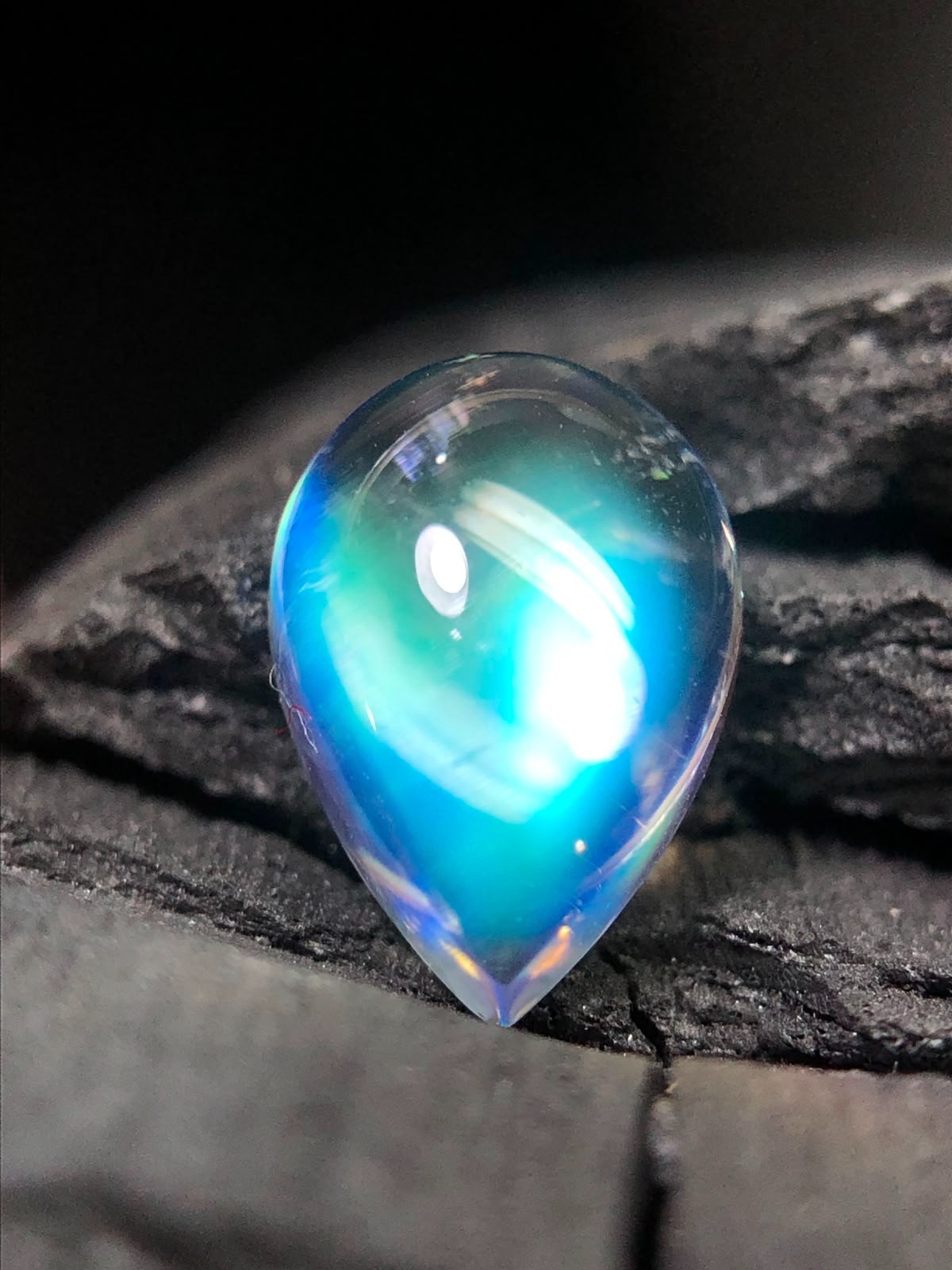 Natural Madagascar Moonstone 10×7 MM White Color With Blue Fire Pear Cabochon