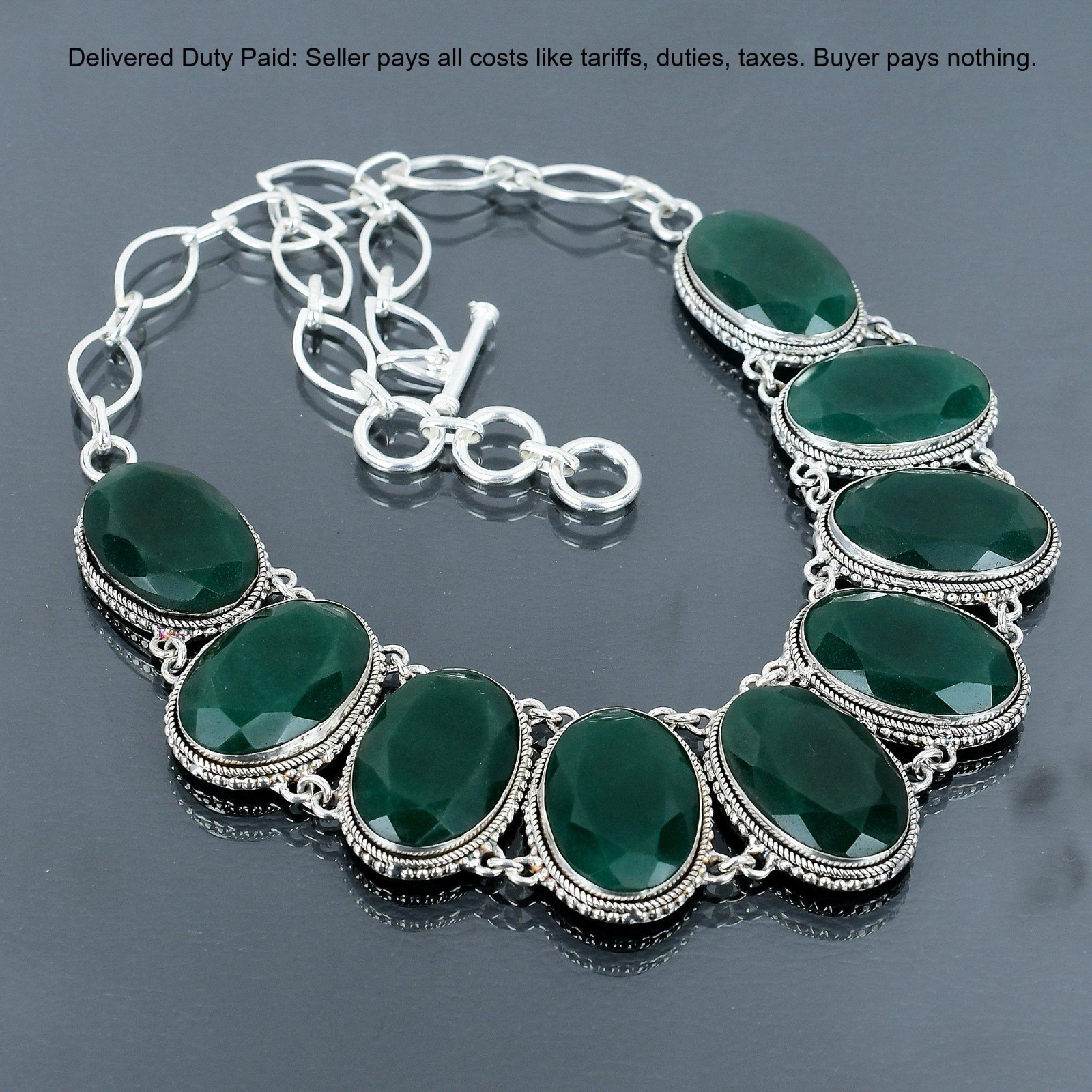 925 Silver Zambian Emrald Gemstone Bezel New Chain Vintage Wife Necklace Jewelry