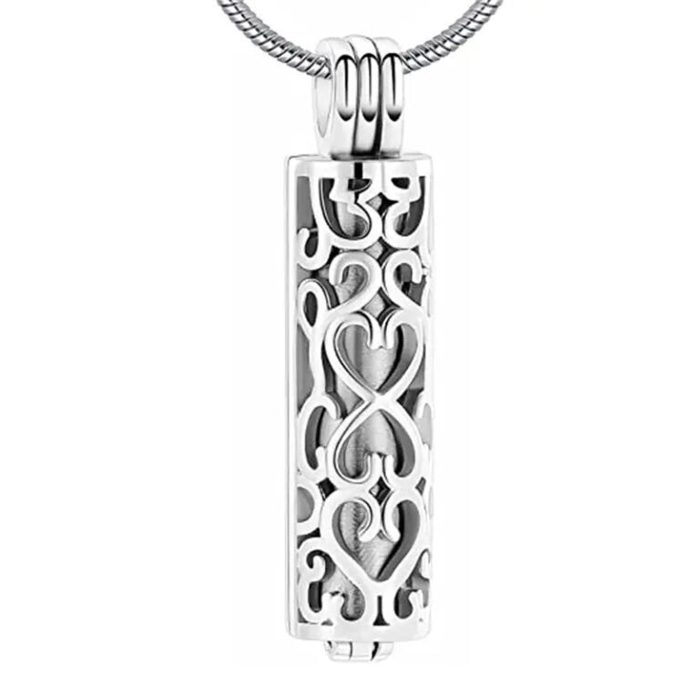 Heart Tree of Life Cylinder Urn Pendant Necklace for Cremation Ashes Memorial
