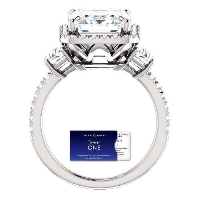 6.00 Carat Forever One Emerald Cut Halo Style Ring (Charles & Colvard)