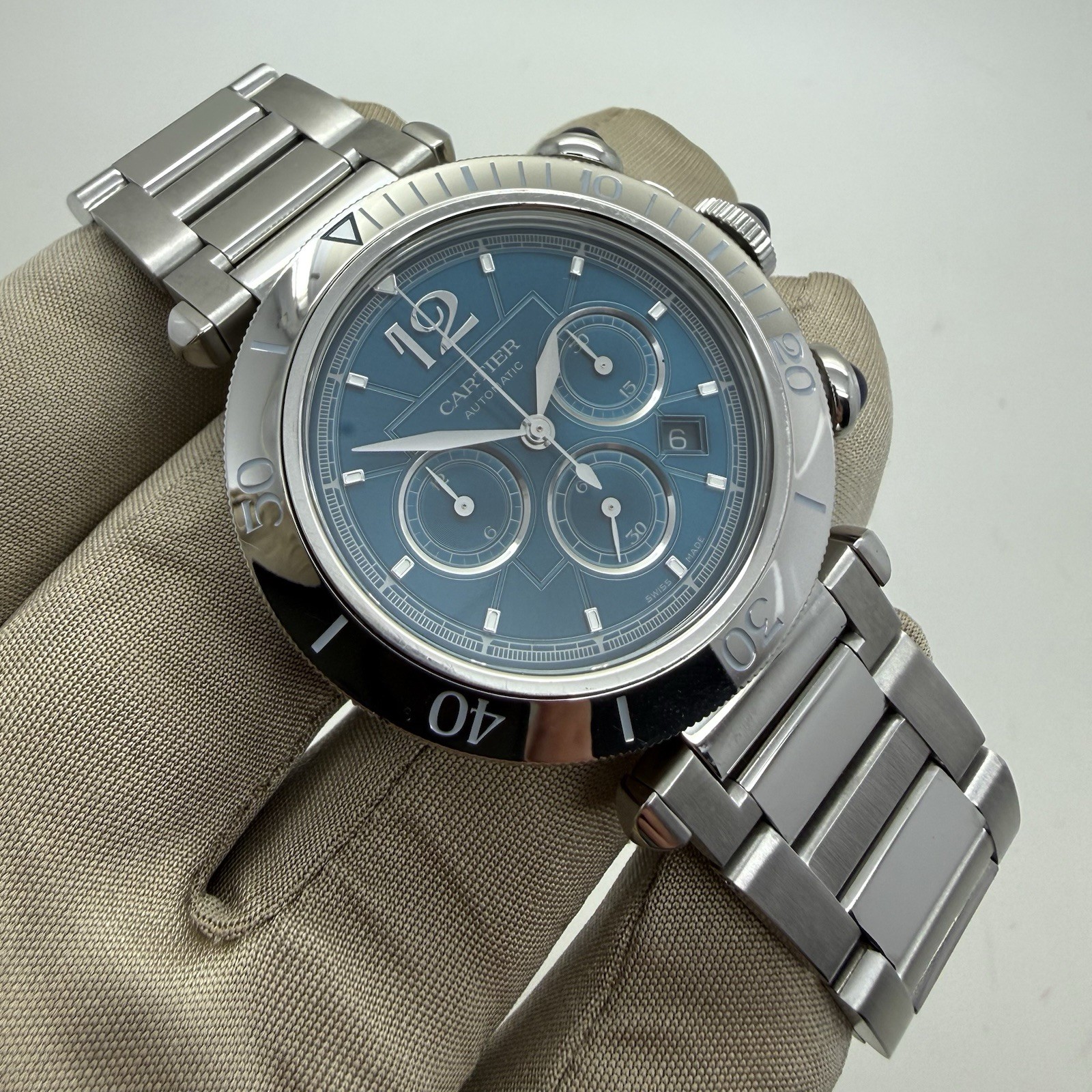 2024 Cartier Pasha Chronograph Blue Dial Auto Steel 41mm Watch WSPA0039 w/ Box