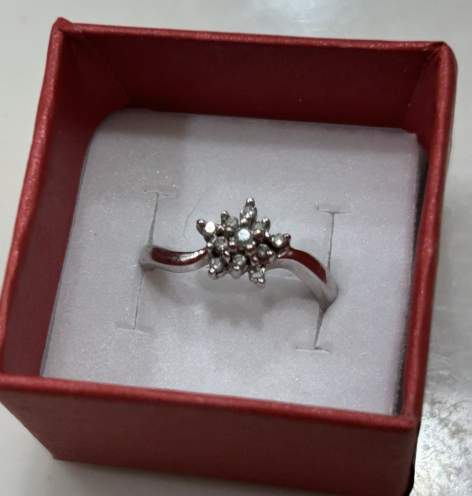 Diamond Cluster Right Hand Ring Size 7 White Gold