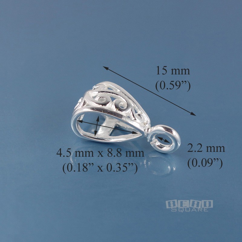 Sterling Silver Scroll Pendant Bail Connector w/ Open Loop 9mm x 16.6mm #33499