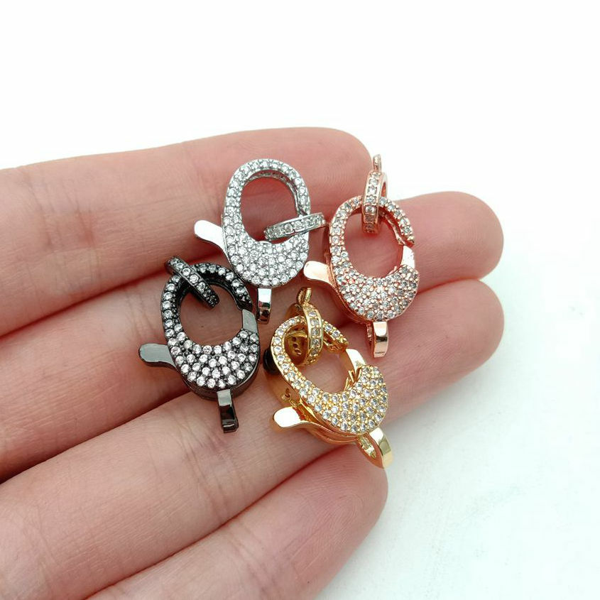 lobster clasp 10x24mm 18k gold Filled cubic zirconia micro pave hook clasps