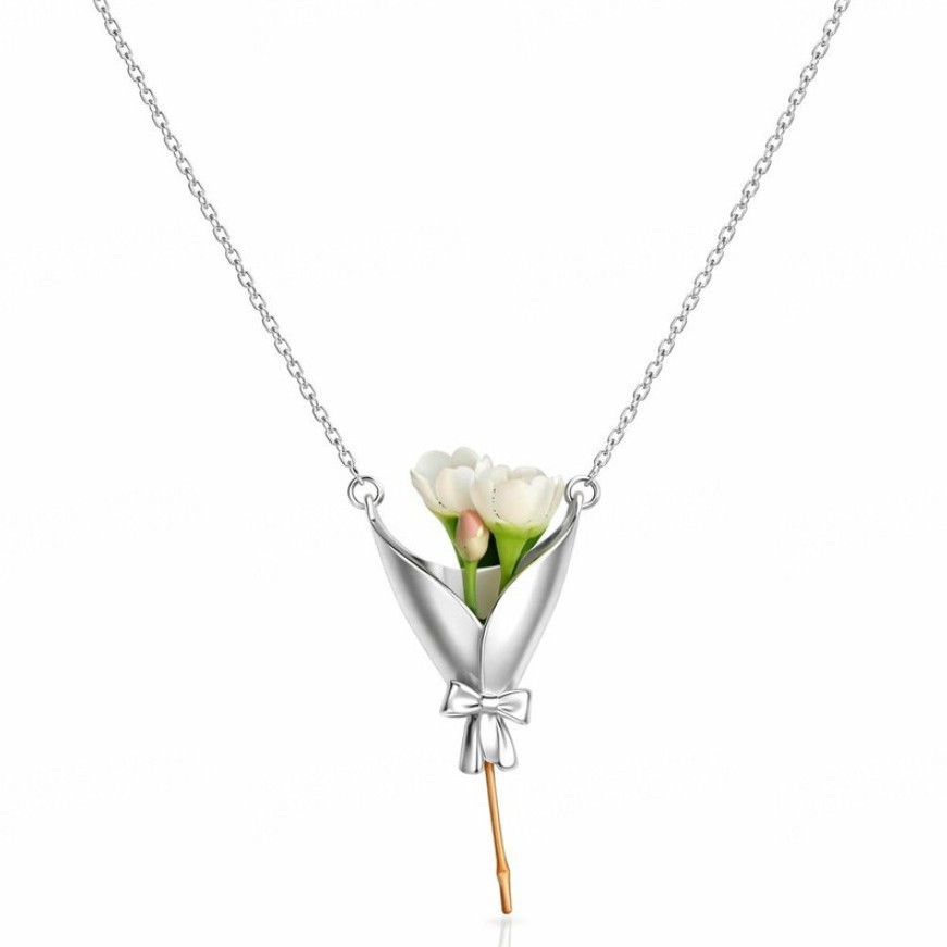 Bouquet Necklace Flower Holder Necklace Pendant Floral Vase Necklaces Gift