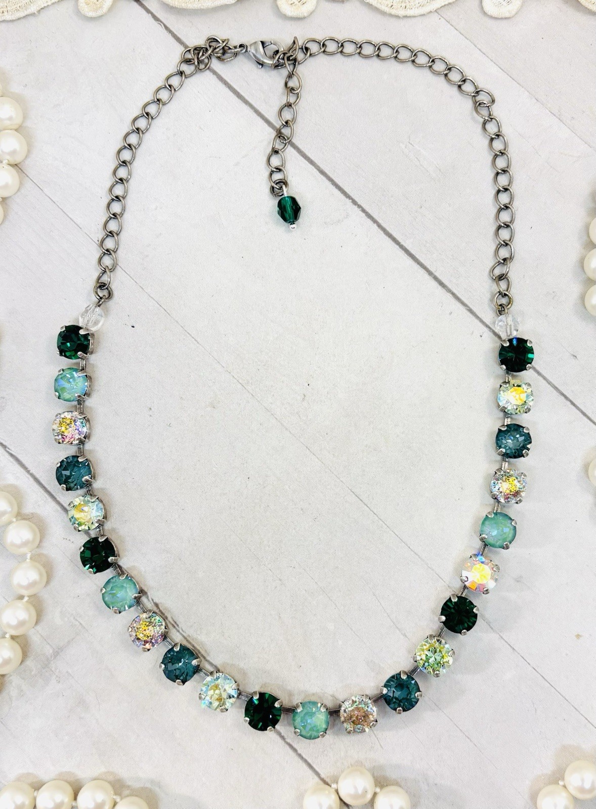 8mm Dark Green Crystal Cup Chain TENNIS Necklace, Sage Green Crystal Necklace