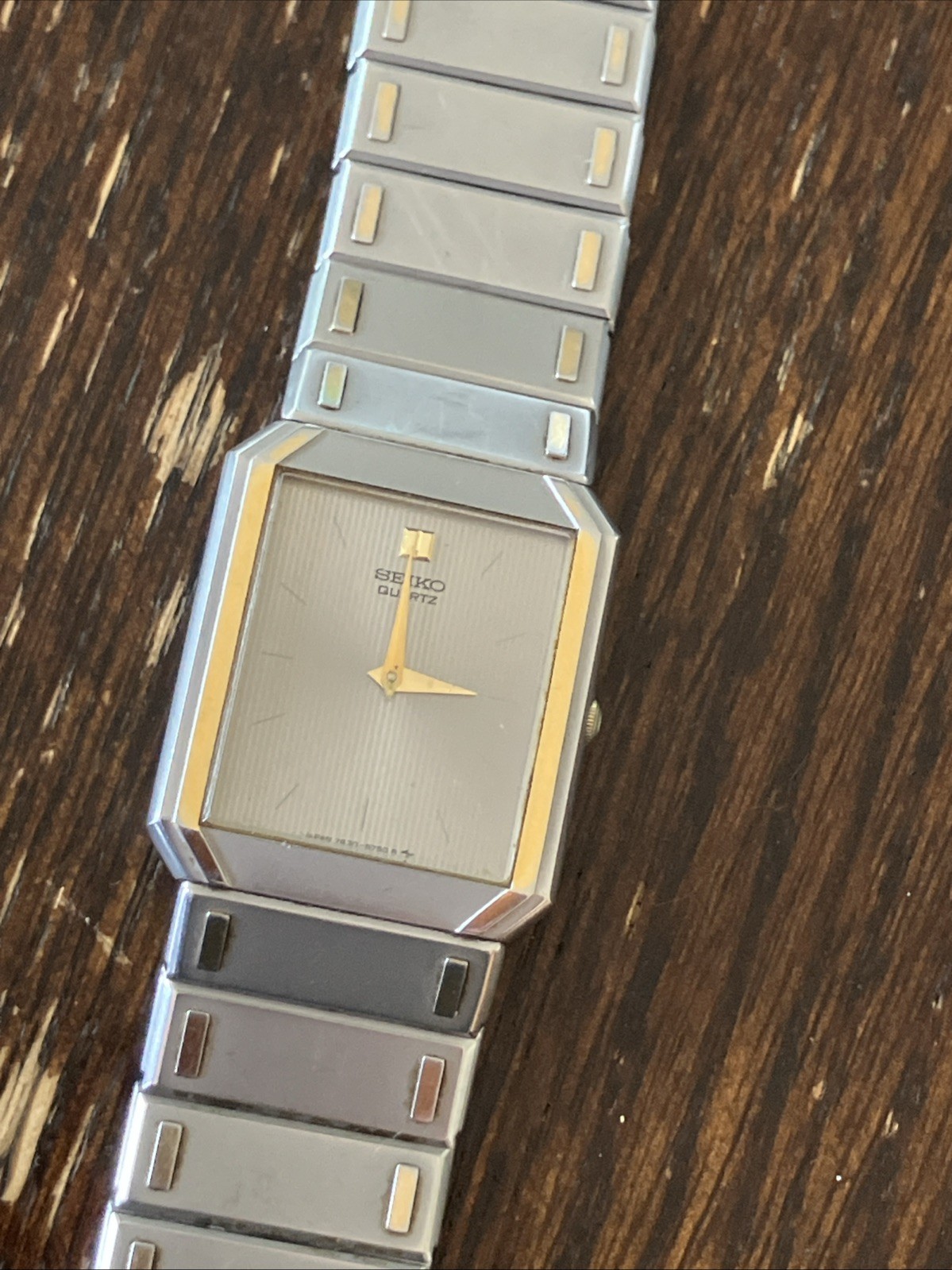 Neo Vintage Mens Seiko 7430 5479 Grey Tank Quartz Watch Integrated Bracelet