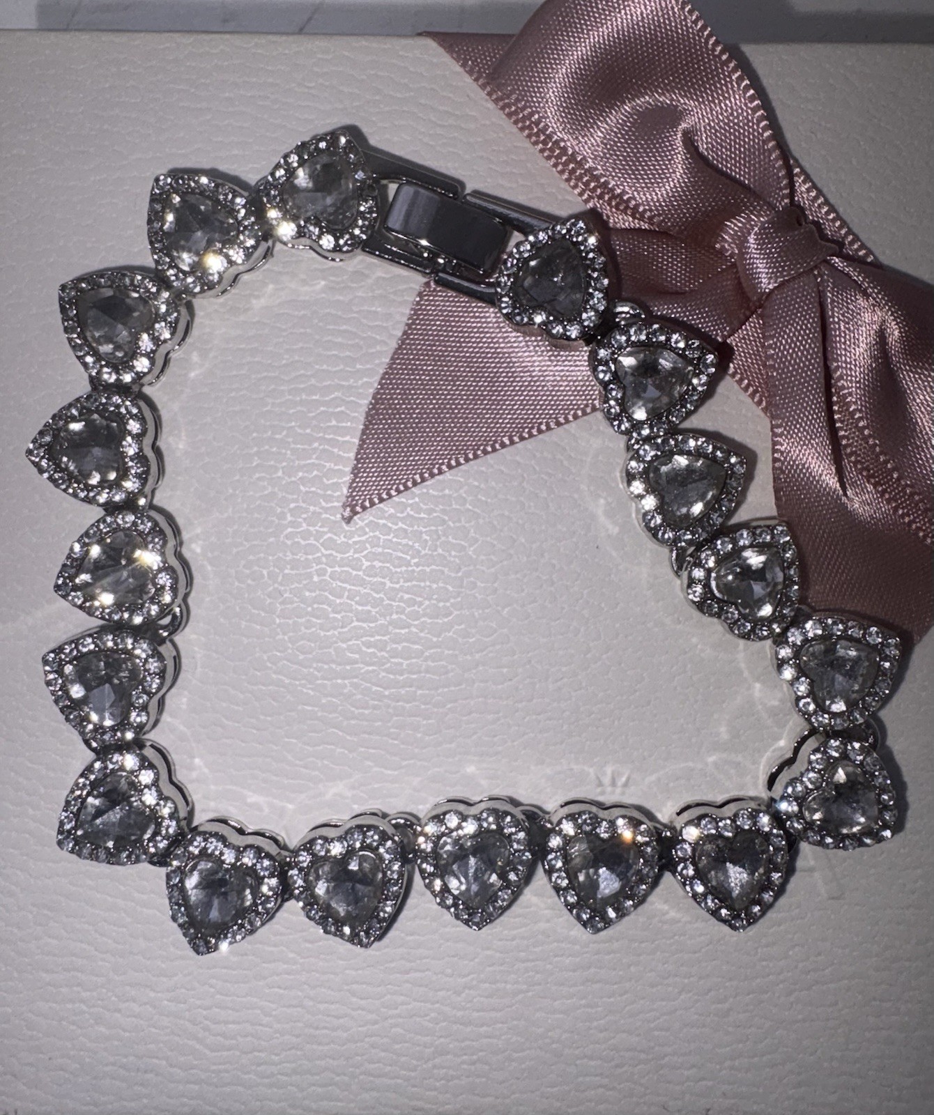 Silver Heart Sparkling Bracelet Size 8”/20cm Women Ladies Wedding Birthday 🎁