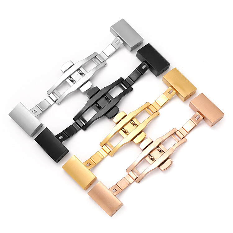 Brushed Stainless Steel Buckle Deployment Butterfly Watch Clasp 16 18 20 22mm