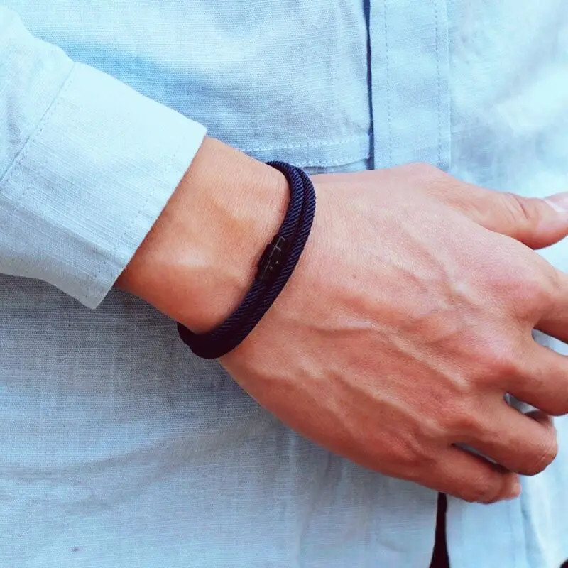 Simple Style Men’s Rope Bracelet Double Layer Thread Fabric Casual Accessory