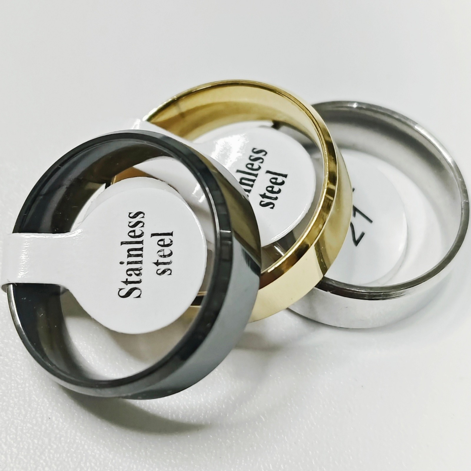 36 Pcs Plain Polished Stainless Steel Rings Beveled Edge 3 Colors Mixed Unisex