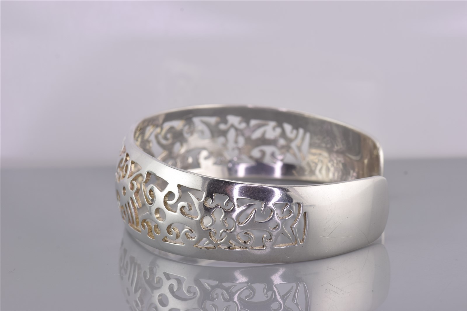 Sterling Silver 19mm Openwork Symmetrical Scrolling Cuff 925 Bracelet 21g 6.75″