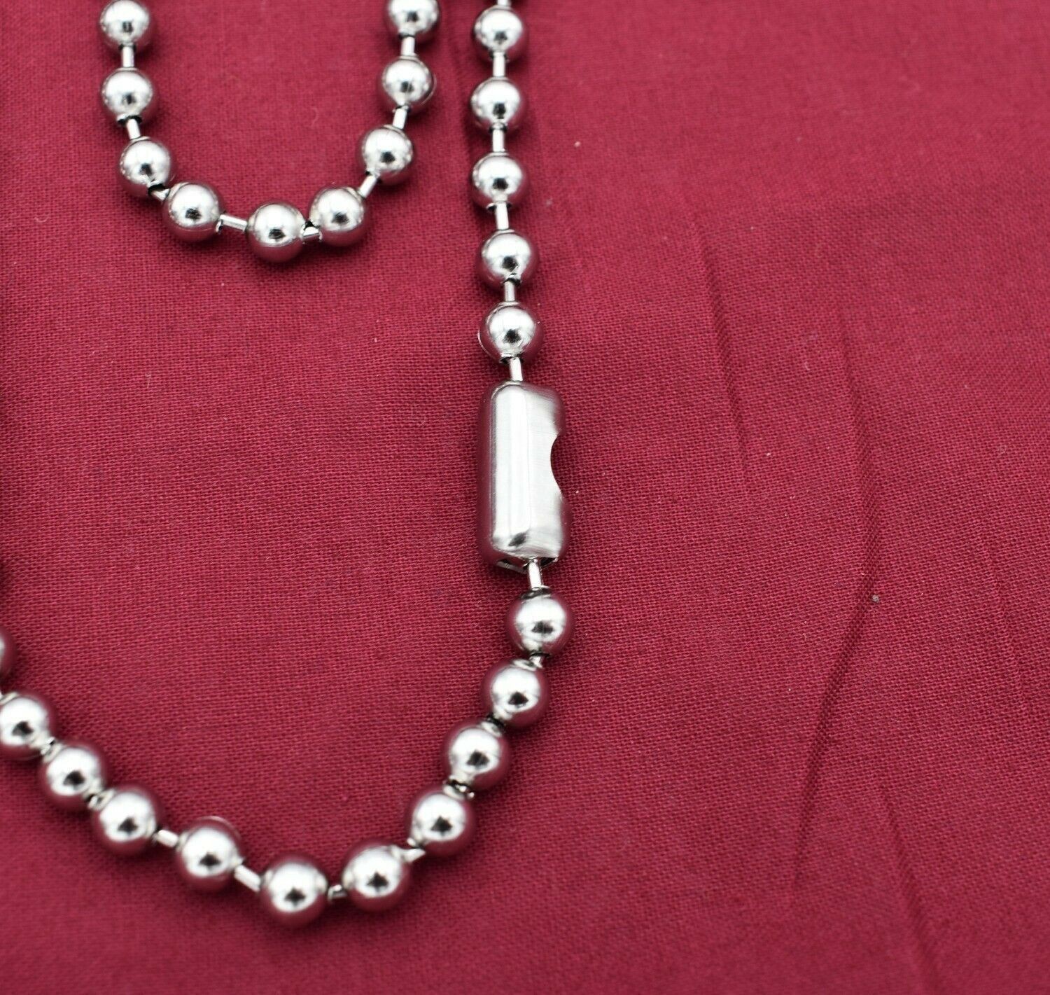 34 INCH 6MM STAINLESS STEEL SILVER BALL CHAIN WITH A MILITARY CLASP