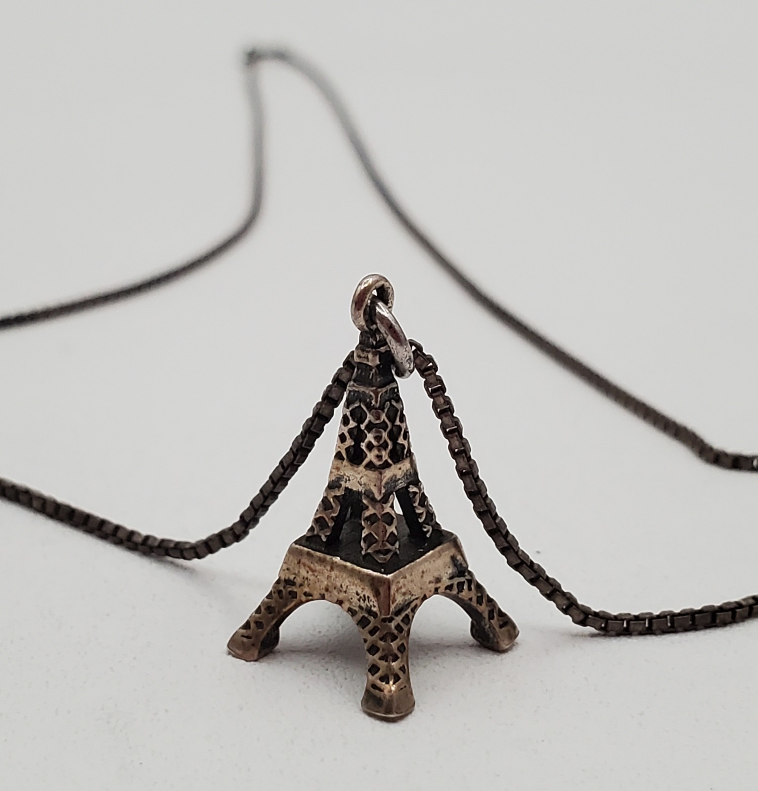 VTG 925 RCI 3d Eiffel Tower Necklace 18in Sterling Silver Box Chain 4g Paris
