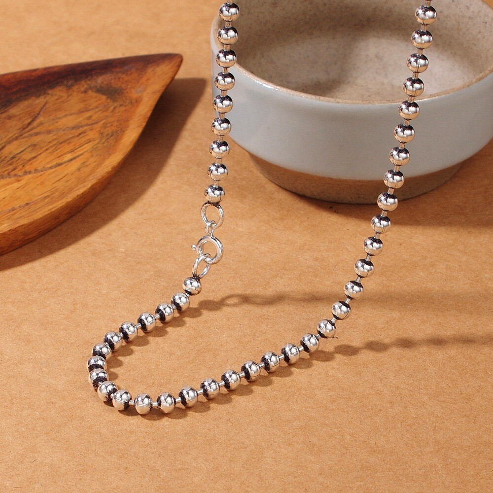 Real 925 Sterling Silver Necklace 2.5mm 3mm 4mm 5mm Bead Link Chain 17.7″-31.5″L