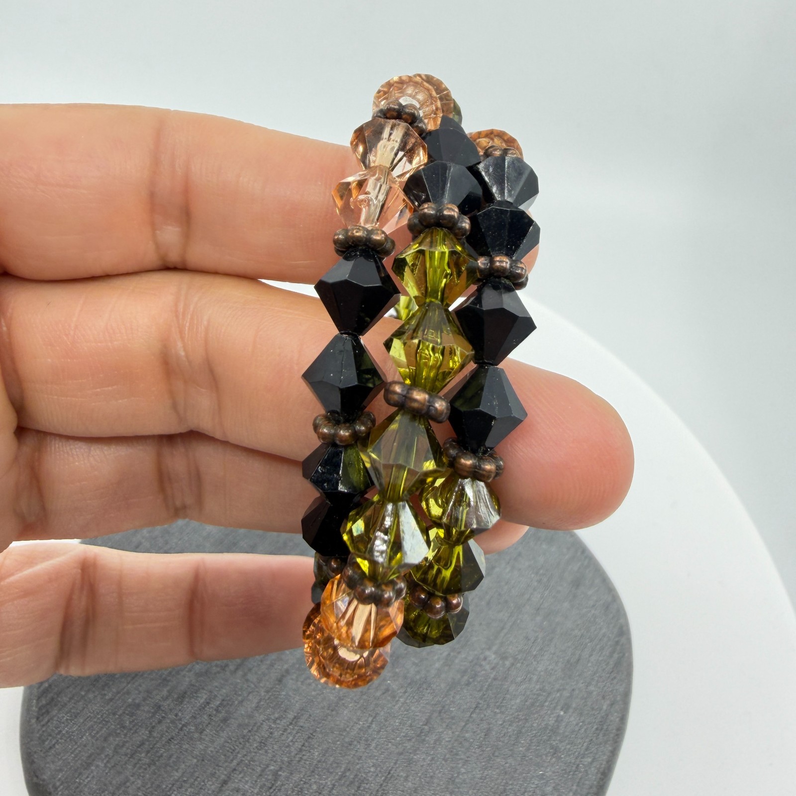Statement Olive Black Crystal Coil Bracelet Boho Multi Strand Layering Gift Idea