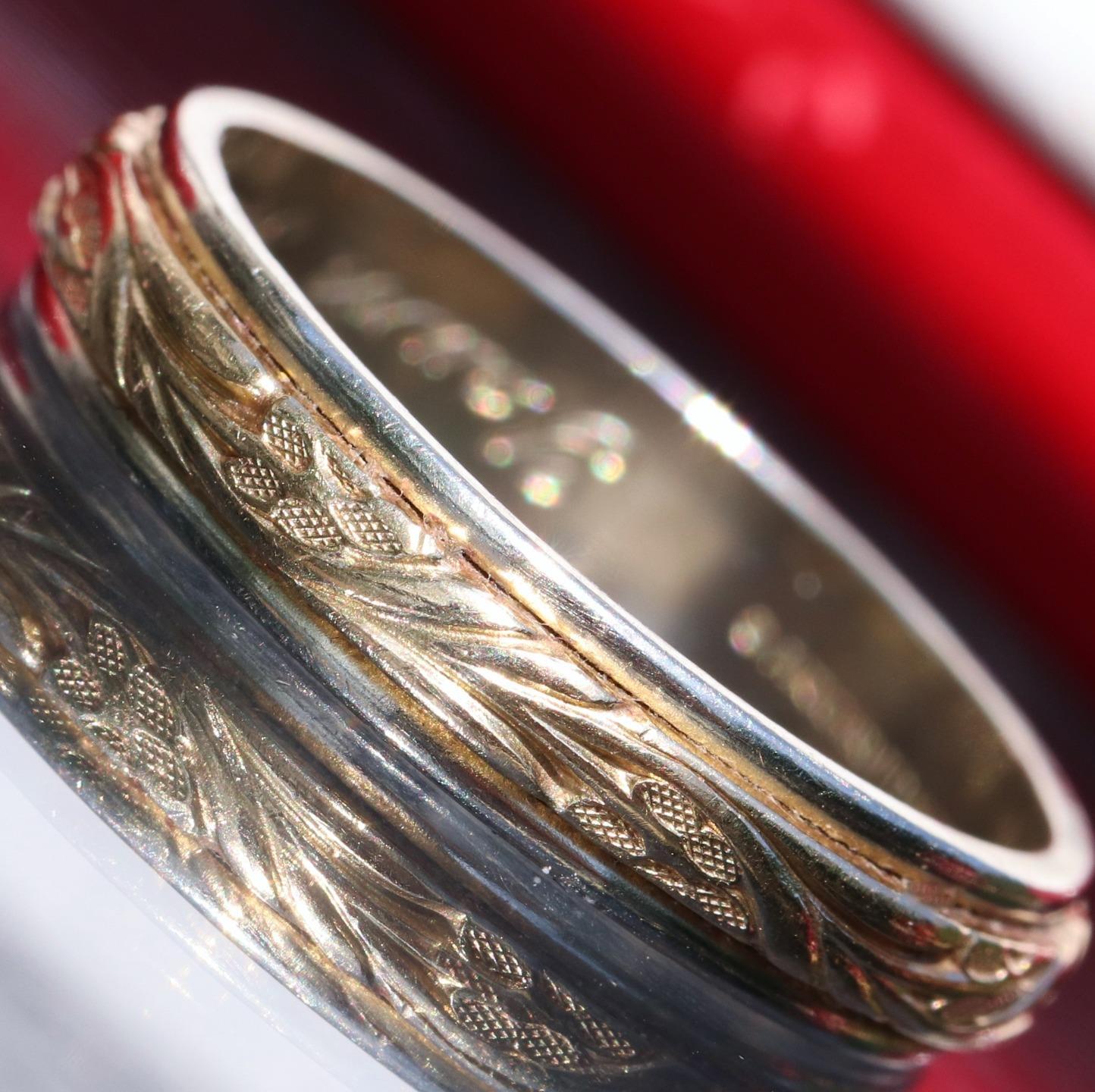 14k multi tone gold wedding band ring size 9.75 handmade antique 4.9gr Artcarved