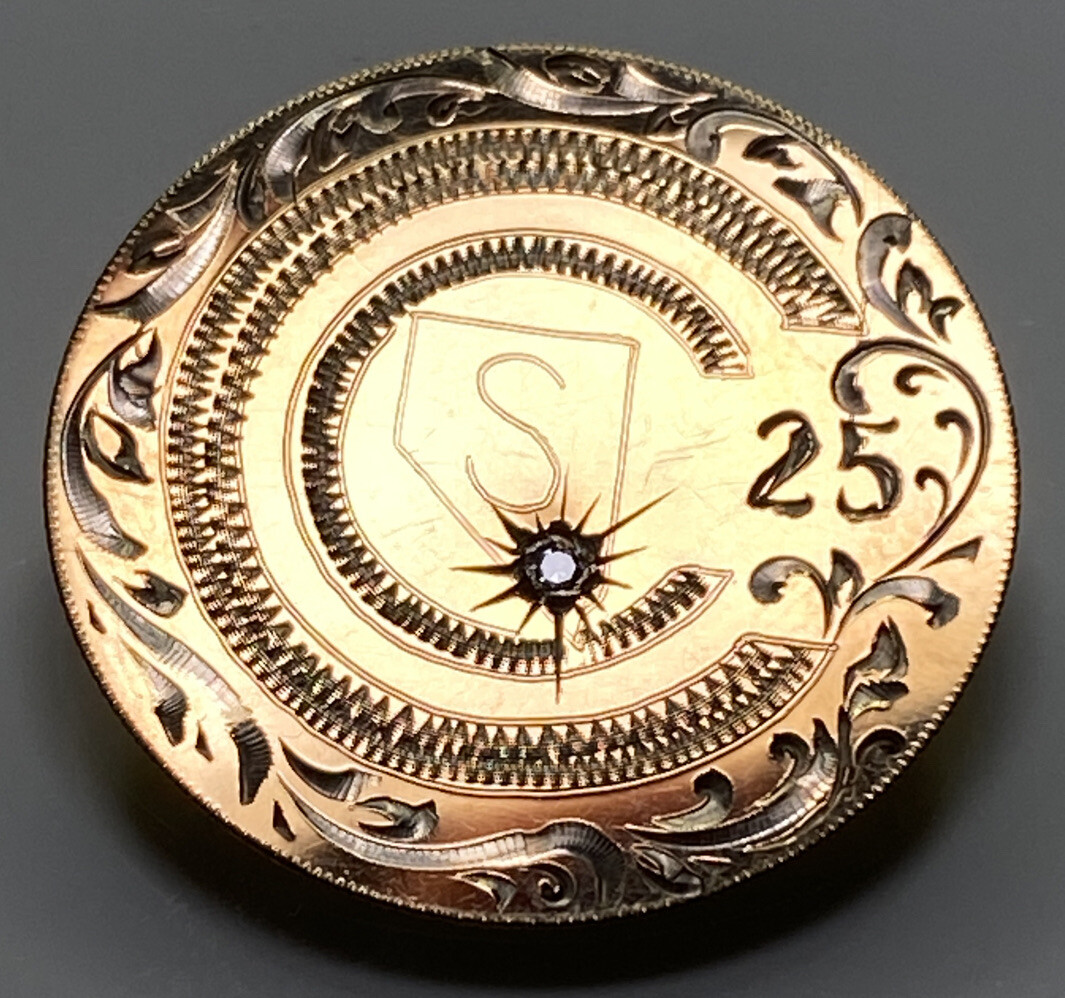 14K Gold Filled 24.3mm 2 Gram NV 25 Monogrammed S Pin W/ Diamond Vintage