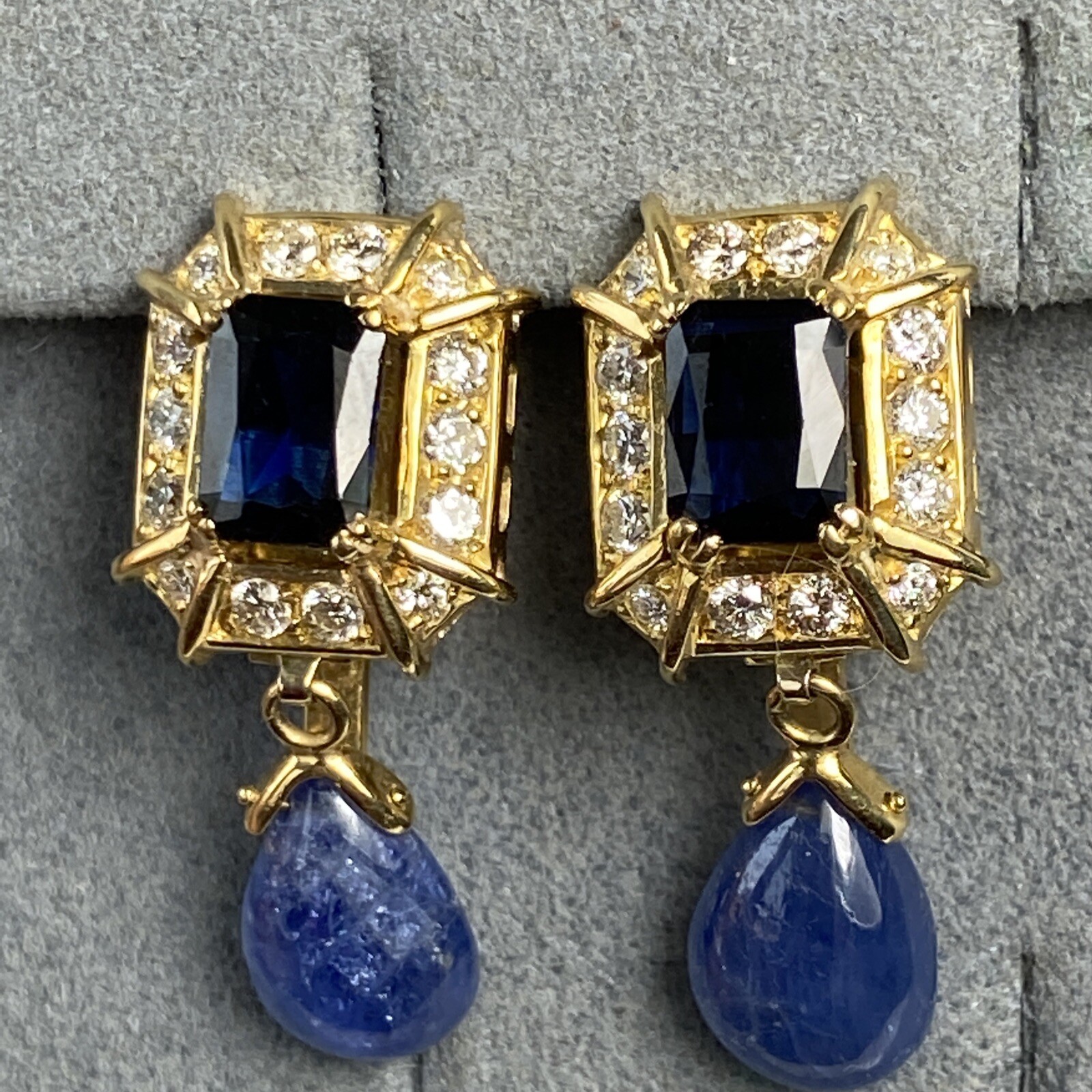 Vintage Diamond Sapphire Earrings Estate Fine Jewelry Pre-Owned