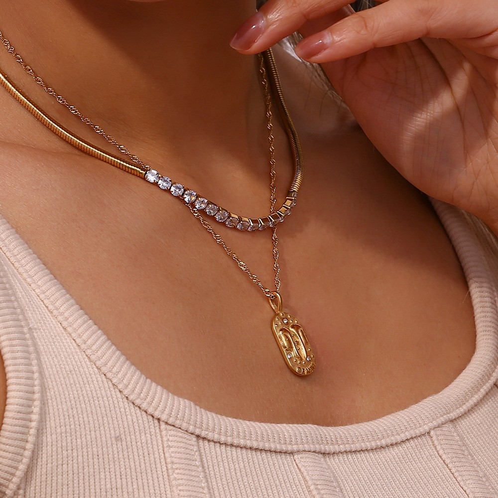 Minimalist oval stainless steel constellation fashion pendant necklace