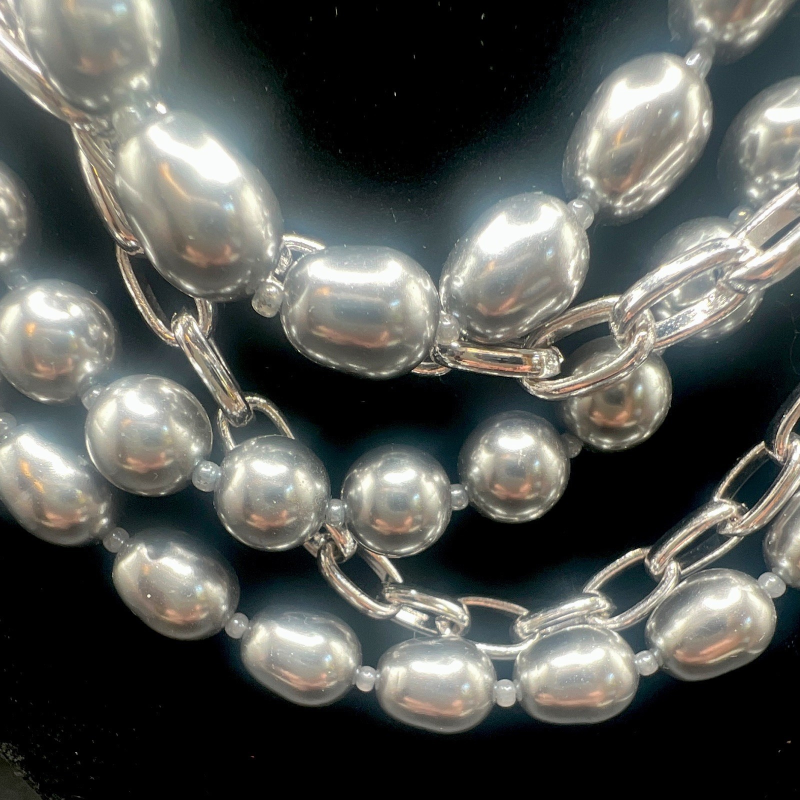 Charter Club Signed Silver Tone Multi-Strand Layered Faux Pearl Baroque Beaded