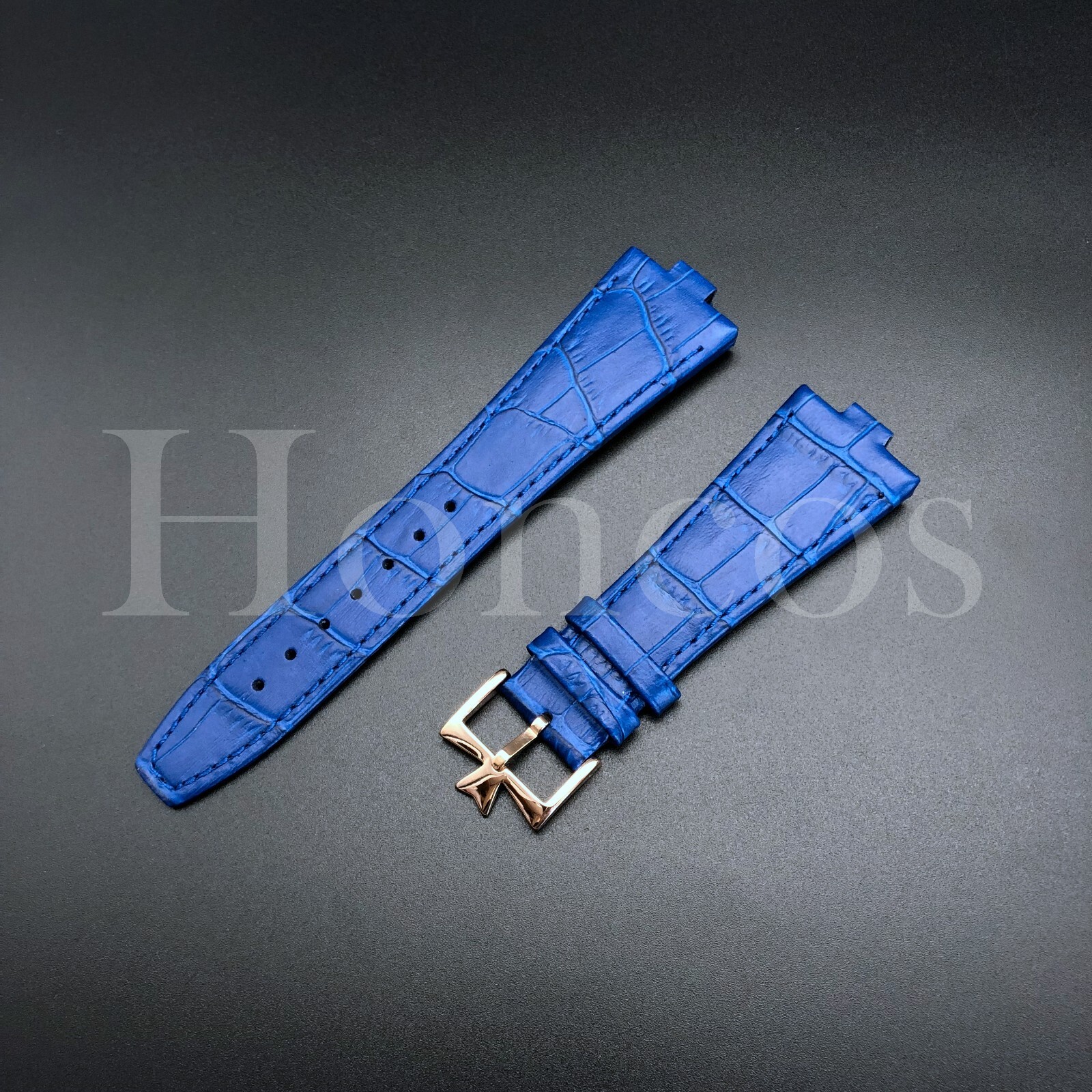 26X18MM L/Blue Genuine Leather Watch Strap Band Fits For VC Overseas Rose Buckle
