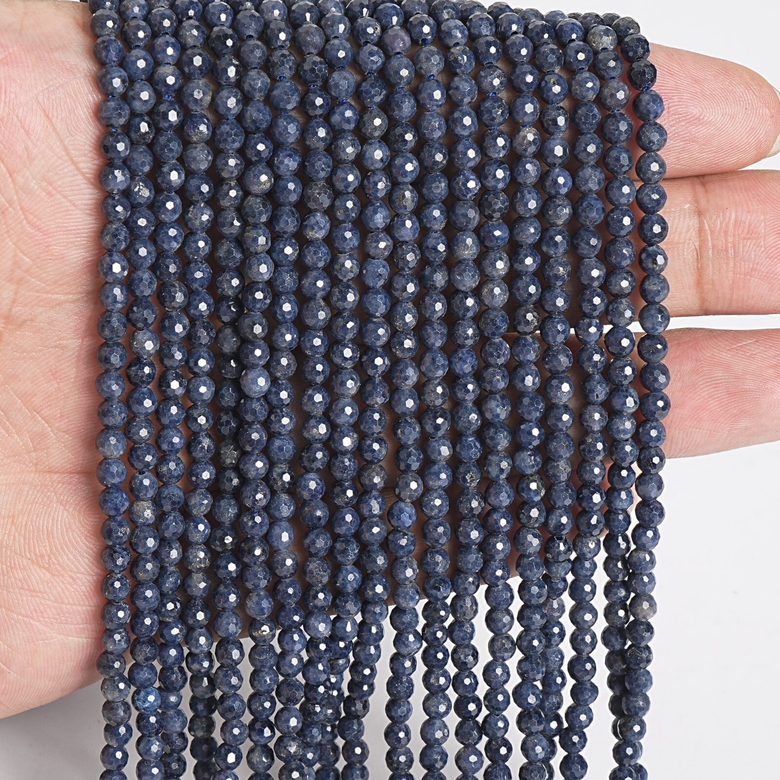 3-4MM Natural Deep Blue Sapphire Beads AA Micro Faceted Round Loose Beads 15.5″